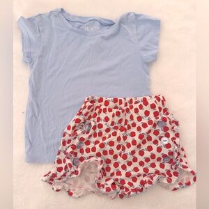 Shrimp & Grits kids apple ruffle shorts set, back to school, size 2 3